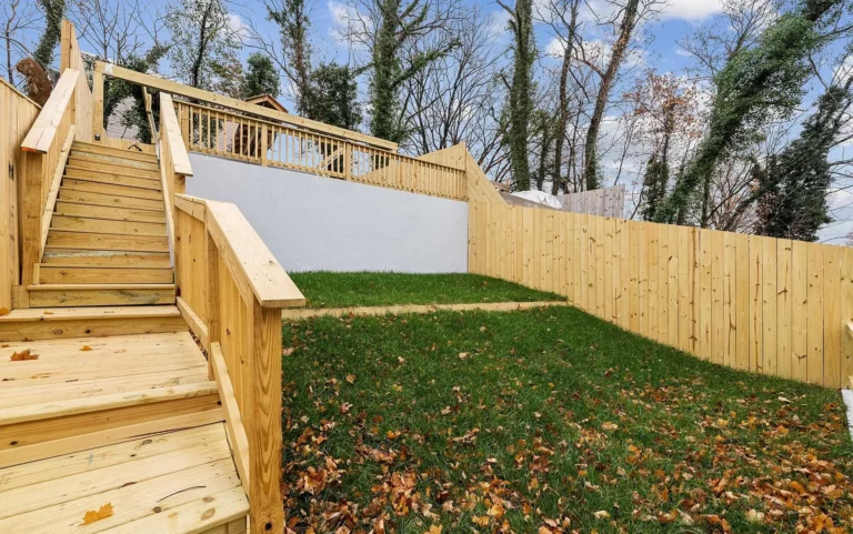 Backyard fence and retaining wall